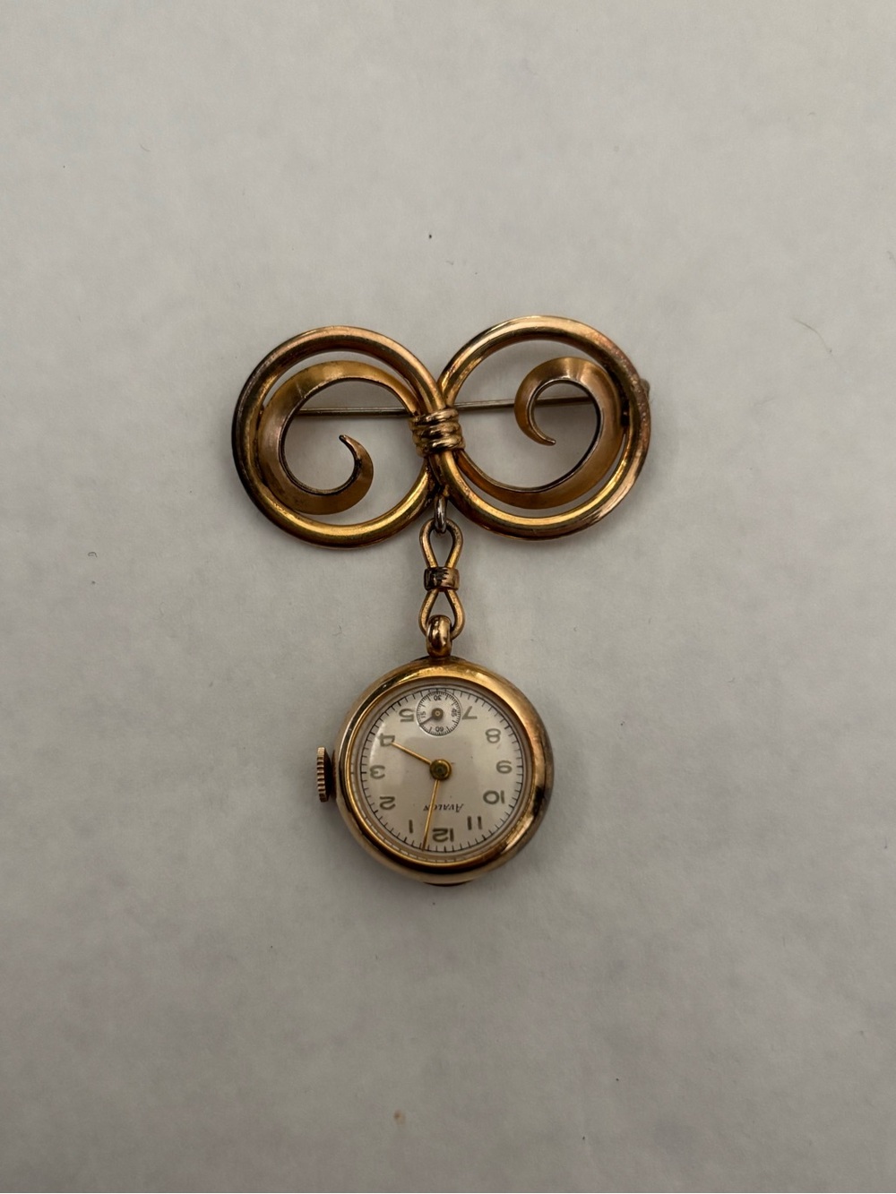 Vintage Gold-Tone Watch Pendant Brooch - Avalon Swiss 1/40 12KT Gold